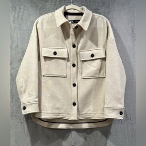 Zara Manteco Wool Blend Jacket Short Coat Size XS Beige Preppy Classic